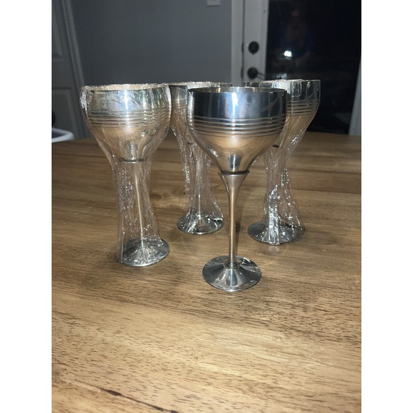 Source Unknown Other - 4 Vintage Bronze Silverplate Chalis Goblets From‎ India Silver Wine Glass New